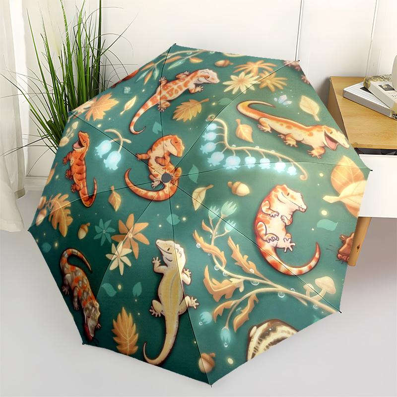 1pc Lizards and Nature Automatic Open/close Folding Umbrella, Compact Portable Travel Umbrella, Cute Umbrella, Durable Construction yy260328041