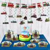 party greeting 109Pcs Train Birthday Party Supplies Includes Steam Train Party Plates Napkins Fork Retro Train Banner Hanging Ceiling Swirls for