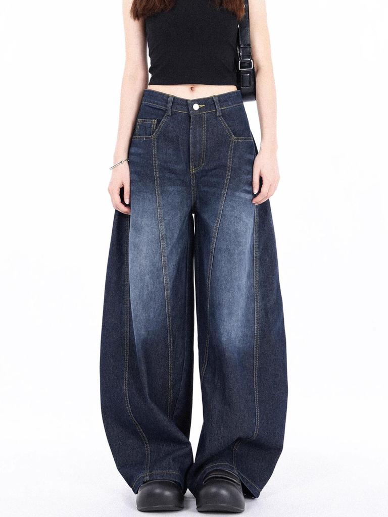 Unisex American Wide-Leg Baggy Scythe Jeans, Washed Silhouette, Spring/Autumn 2025 Style.