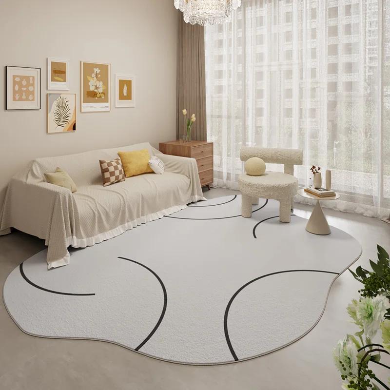 Cream Style Rugs for Bedroom Home Fluffy Soft Floor Mat Minimalist Lines Living Room Decoration Carpet Thicken Plush Bedside Rug