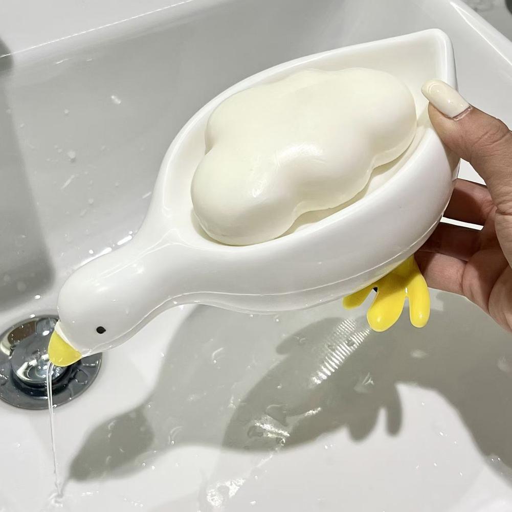 Soap Tray Self-draining Soap Rack Cute Duck-shaped Creative Rack for Shower Bathroom Kitchen Tub Sink Tray Bracket Bathroom