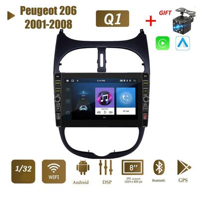 8 pouces pour Peugeot 206 2001-2008 avec bouton bouton autoradio Android lecteur multimédia Navigation stéréo GPS 2 Din 1 + 32GB
