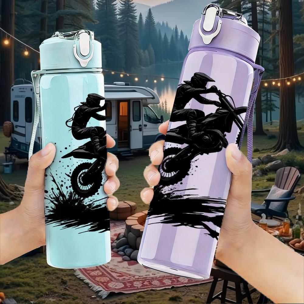 1 Pieza Impresión de Piloto de Motocross 750ml Botella de Agua Deportiva de Plástico de Color Tapa con Pitorro abatible a Prueba de Fugas Adecuada para Deportes Oficina Uso en Casa