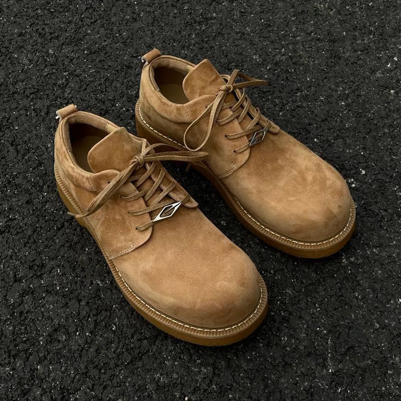 

Модные туфли дерби Микки мужские модные британские коричневые полувысокие высококлассные из матовой замши с круглым носком на высокой подошве кожаные 44 легкие хаки