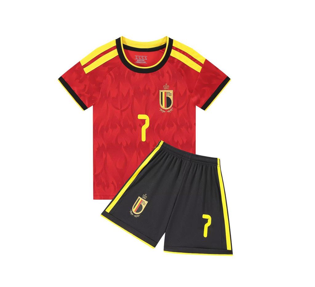 Belgium Home National Team No. 7 Football Jersey Kids Set, Sizes 14-30