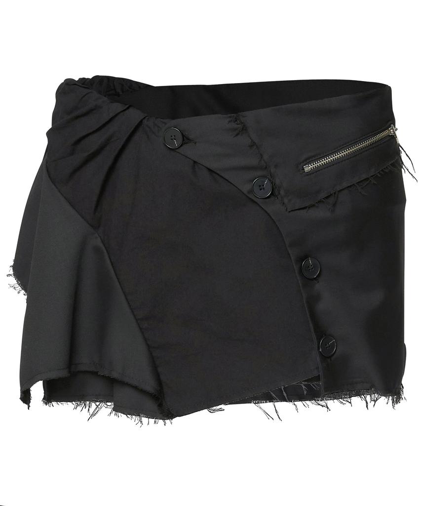 Peulleeoeob Asymmetrical Layered Mini Skirt (Fl-267_Black)