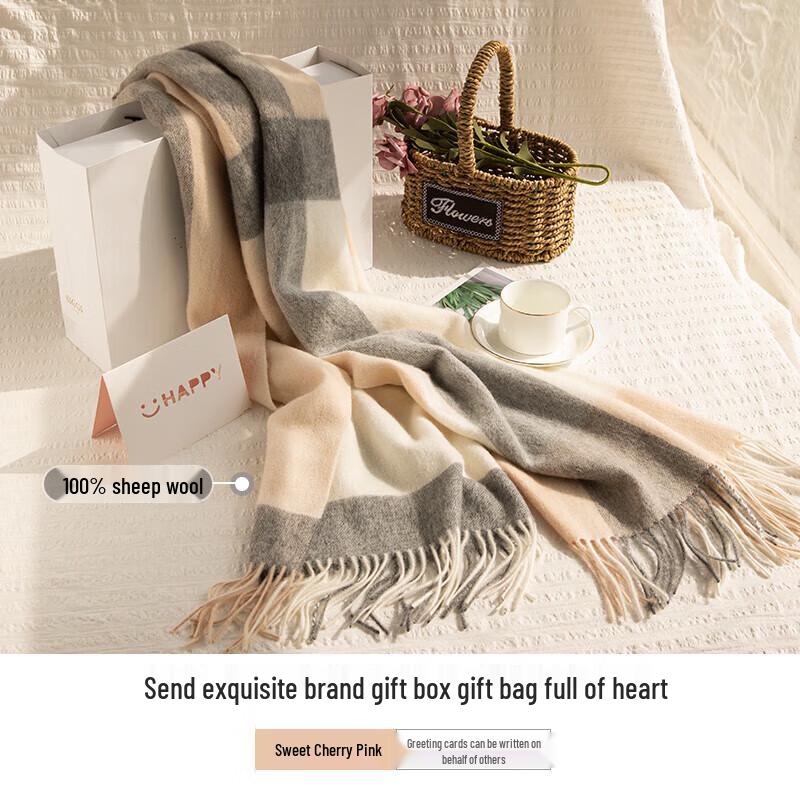 

Женский клетчатый шарф Siggi из чистой шерсти с подарочной коробкой 180x60CM