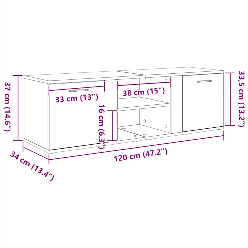 TV Cabinet in Sonoma Oak Finish 120 x 34 x 37 cm Particleboard