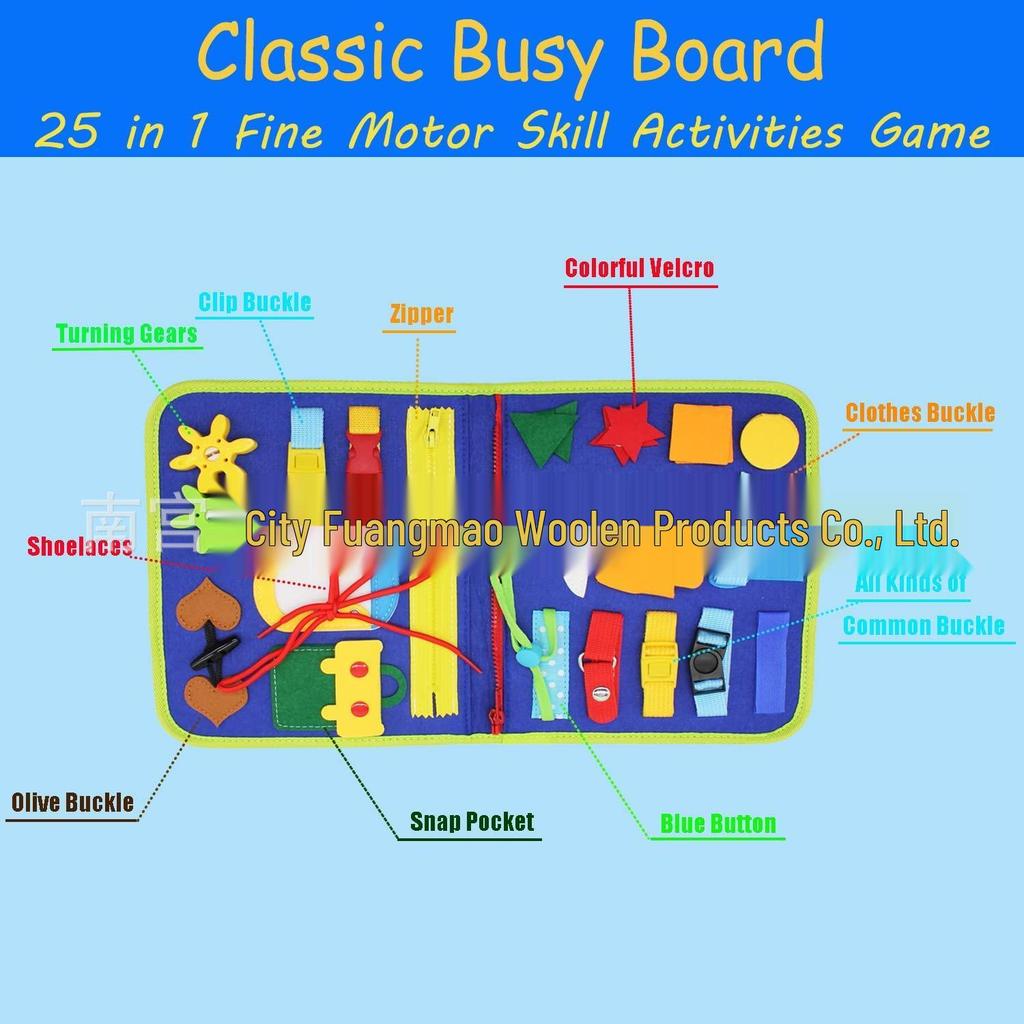 Teal Animal-Themed Montessori Sensory Busy Board Felt Bag Toy for Children