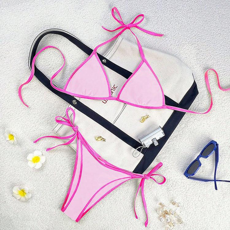 

TS JYL-BK036 Color Block Tie Back Bikini, Stylish Two-Piece Swimwear For Beach And Spa XS средний фиолетово красный