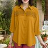 ZANZEA Women Patchwork Hollow Crochet Casual Turn Down Collar 3/4 Sleeve Blouse