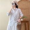 Pure Cotton Polka Dot Printing Double-layer Cotton Yarn Shirt Women's New Korean Simple and Relaxed Loose Casual Long-sleeved Shirt