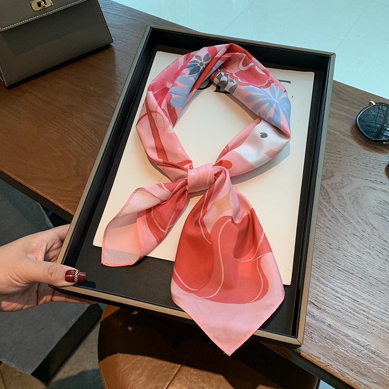 New Silk Scarf Versatile Streamer Simulation Silk Silk Scarf Scarf High Sense Elegant Fashion Scarf 71 Square Scarf Floral