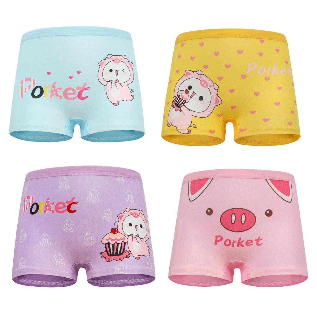4Pc Kids Panties Girls' Briefs Female Child Underwear Lovely Cartoon Panties