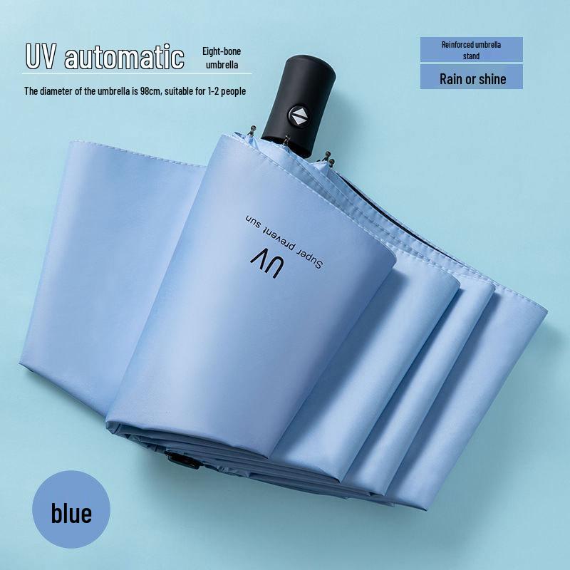 60-Bone Double-Rib Automatic Folding Umbrella: Black Sunshade & Rain Protection, Dual-Use for UV Sunscreen or Business Advertising.