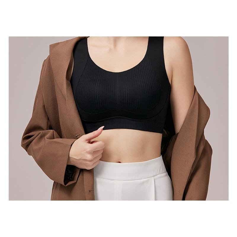 Seamless Ribbed Wide Strap Wireless Women Bra