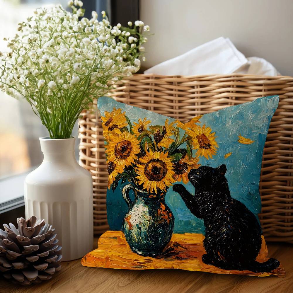 Katze Und V-Vincent V-Van Gogh Kissenbezug Design Kissenbezug Dekor Feiertagsdekoration