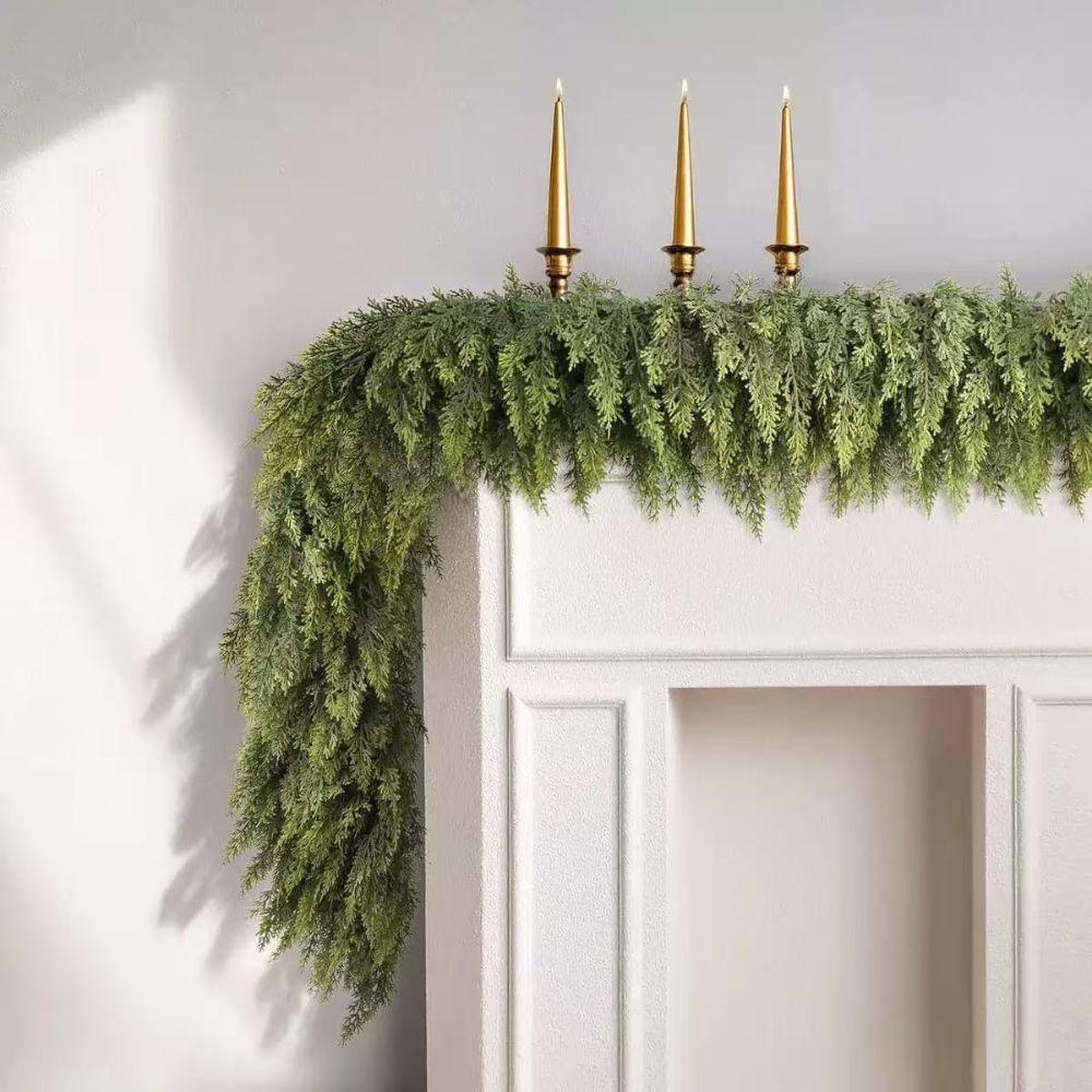 Real Touch Realisticl Green Garland Pine Needles Artificial Pine Tree Decor Outdoor