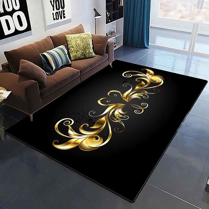Goldene Rose Blumenteppich Für Zuhause Schlafzimmer Wohnzimmer Sofa Tisch Dekor Weicher Teppich Küchenbodenmatte 3D-Druck Blumenmuster Fußmatte