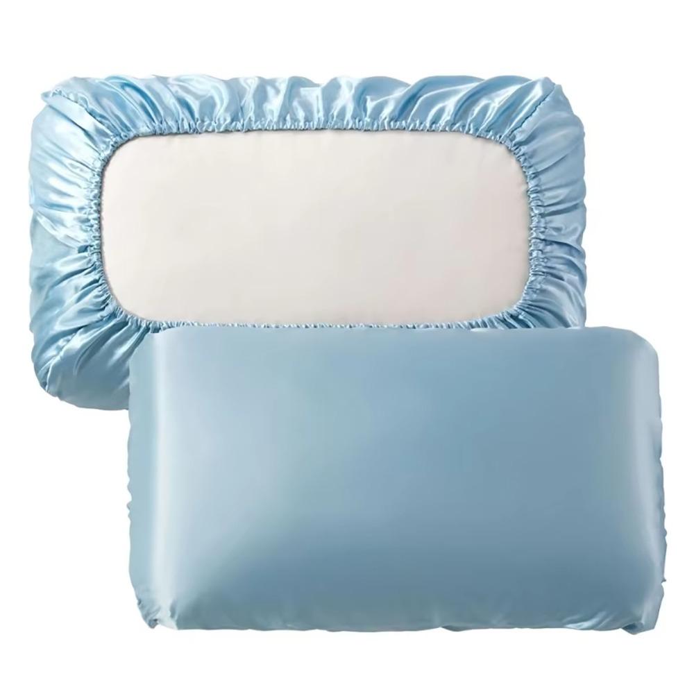 1Pair Elastic Band Satin Pillowcase Standard Pillow Cover New Silky Pillow Case  Bed Accessory blue