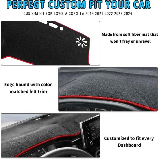 For Toyota Corolla Accessories -   2024 2025 Dash Cover, Dashboard Cover Mat For Corolla -2025 Non-Slip Sunshield Protector Dash Cover Mat, Red Edge