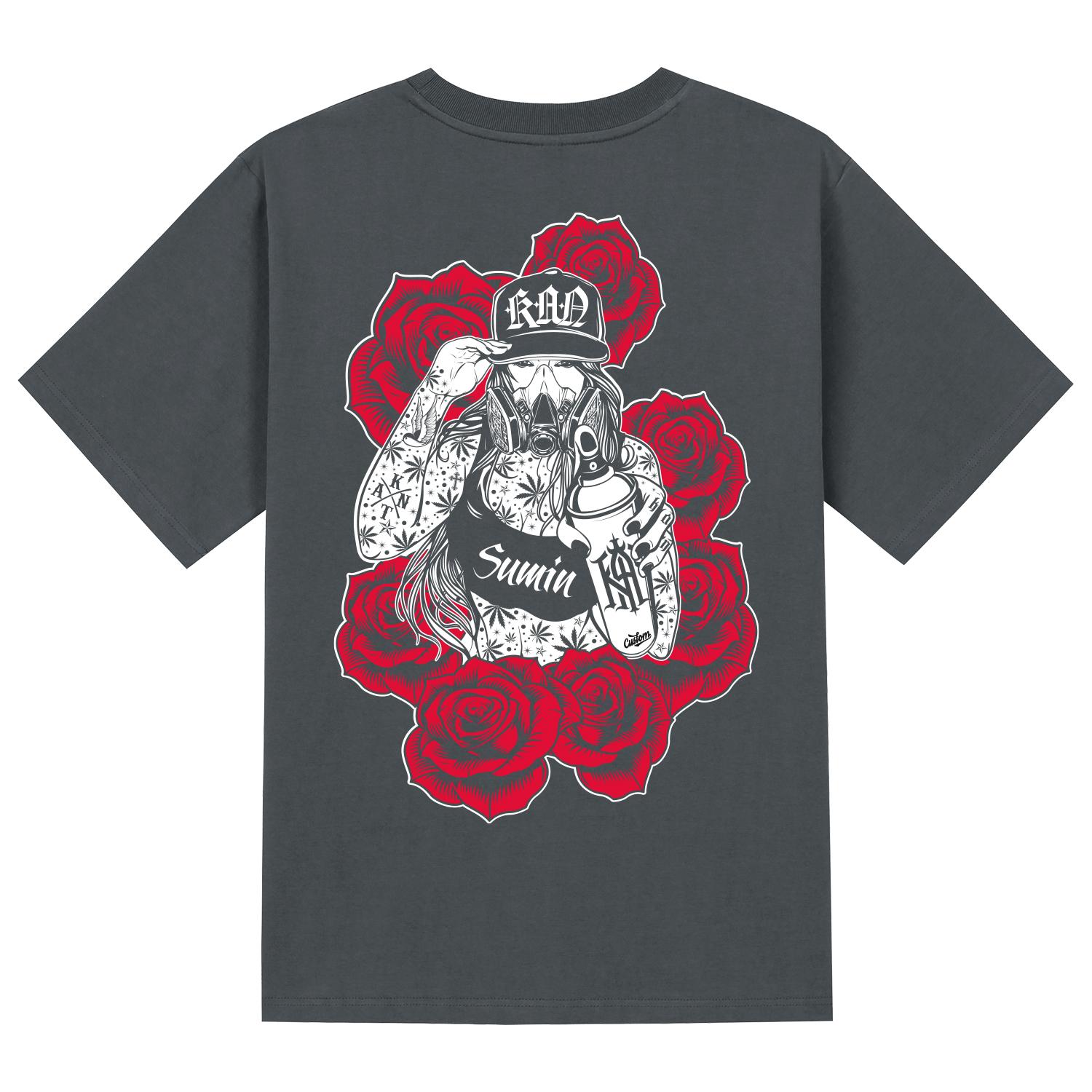 Khan 6312 Ktg0153 Chicano Girls Graffiti Short Sleeve T-Shirt - Gray Gray/L