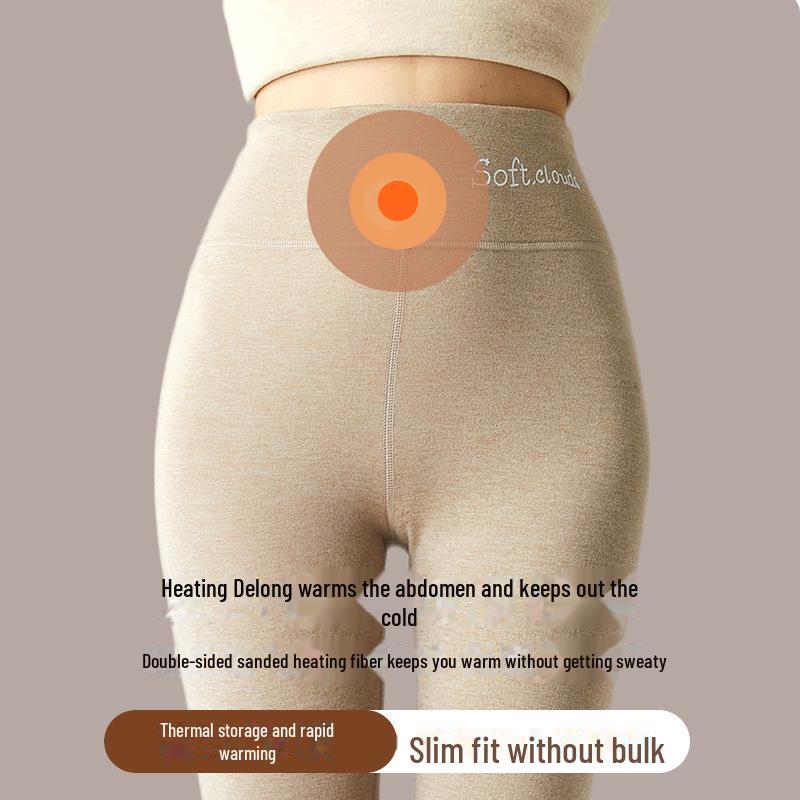 Damen High-Waist Nahtlose Wolle-Seide Leggings: Gebürsteter Deutscher Samt für Herbst- und Winterwärme