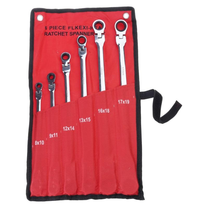 

Extra Long Flex-Head Double Box End Ratcheting Wrench Set Metric 6-Piece 8-19mm Chrome Vanadium Steel Hand Repair To 1