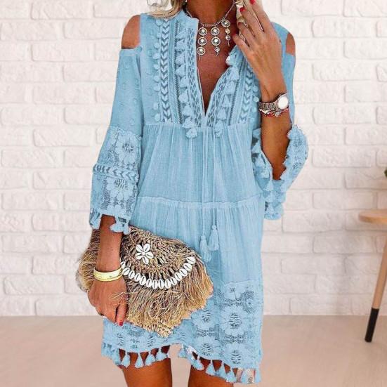 

Мини-платье со шнуровкой спереди, дышащее популярное женское мини-платье с кисточками и винтажным принтом, уличная одежда