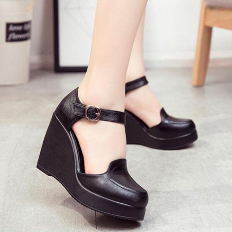 Fashion GKTINOO 2025 Wedges Women Shoe Spring Autumn Slip-On High Heels Round Toe Genuine Leather Casual Ladies Platform Shoes Woman