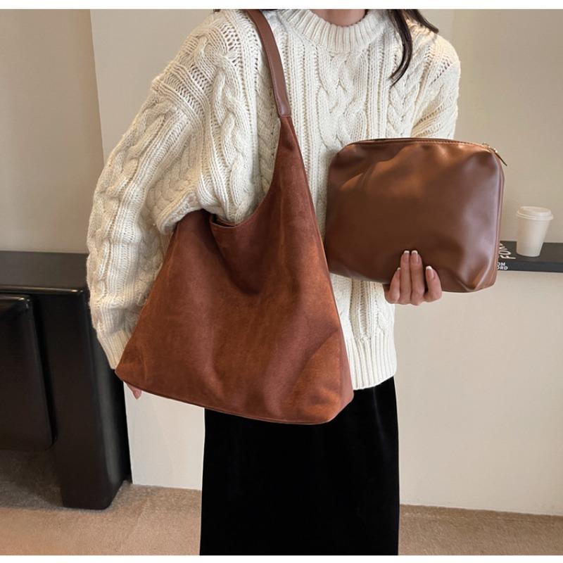 Crossbody bag suede bag women's new versatile shoulder bag retro large-capacity commuter tote bag