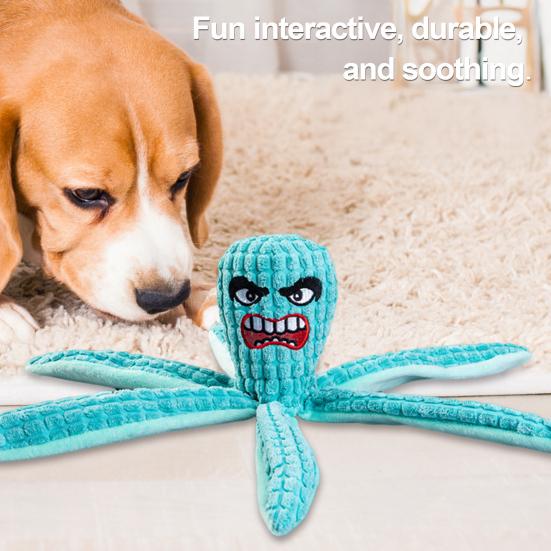 Octopus Dog Toy Cartoon Shape Wear Resistant Teeth Cleaning Funny Plush Octopus Toy Pet Interactive Squeaky Toy