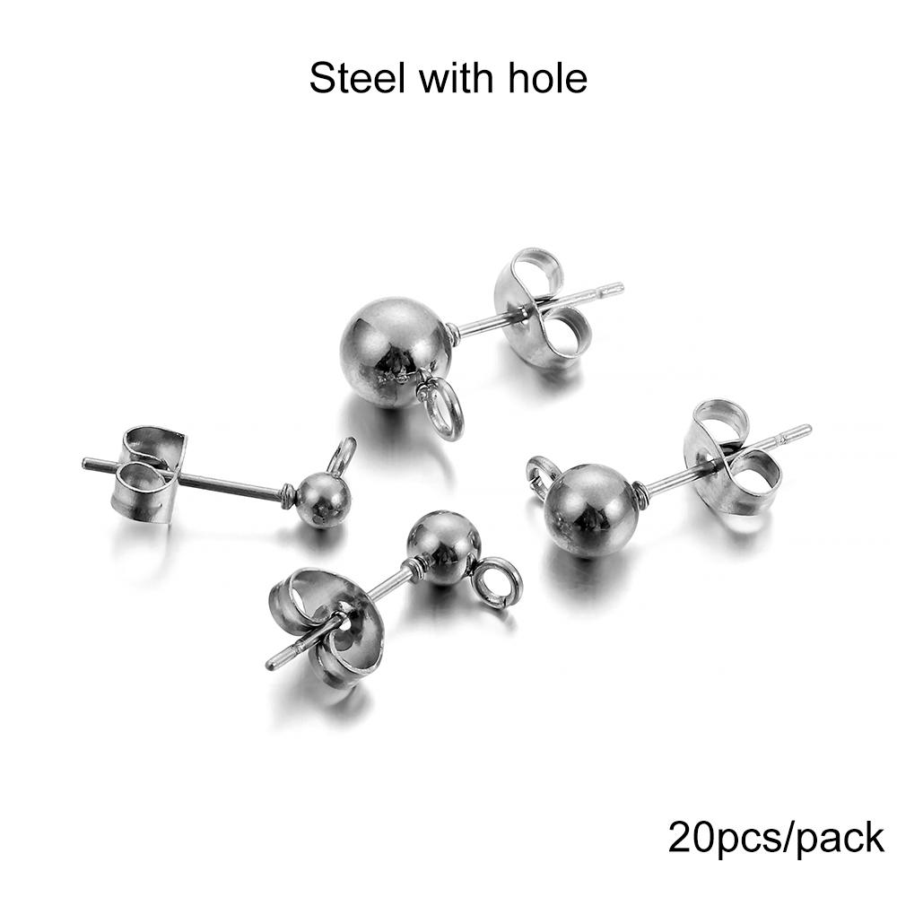 20pcs/lot Gold Stainless Steel Round Ball Earring Post Stud With Earring Plug Findings Ear Back For DIY Jewelry Making Supplies