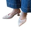 Elegant woven hollow pointed high heels retro soft sole versatile breathable thick heel summer bag head sandals~