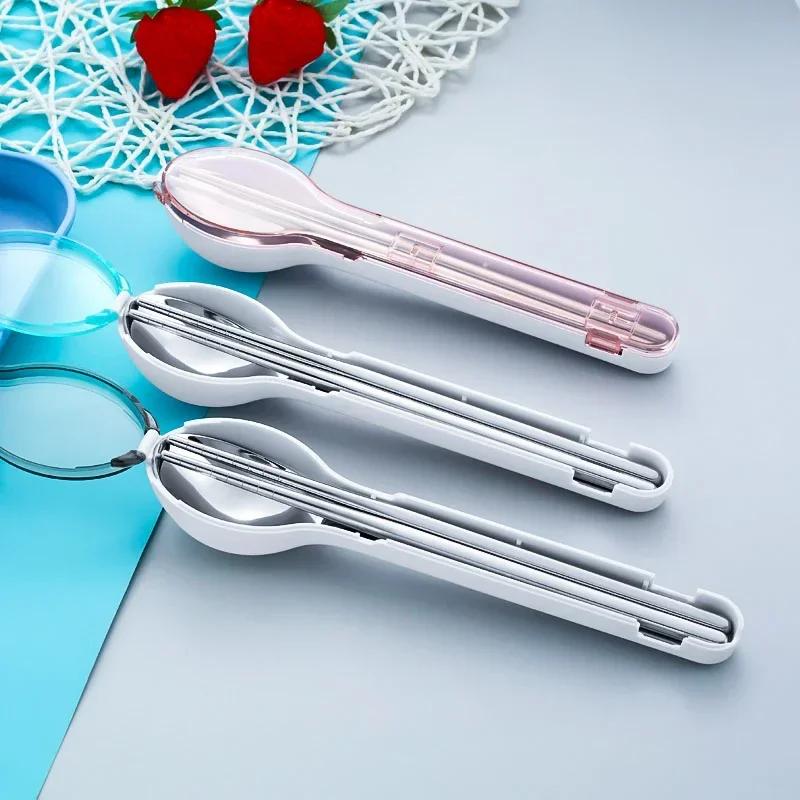 2pcs Portable Dinnerware Set with Storage Box for Travel, Picnic - Chopstick, Spoon