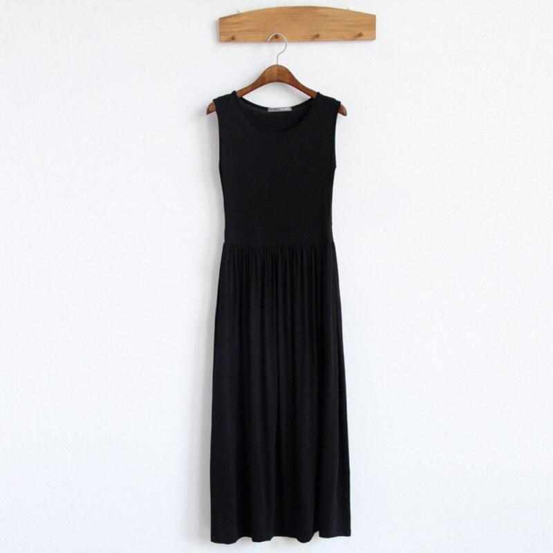 Women's Solid Color Long Pleated Dresses Tank Summer Elegant Casual Modal Dresses