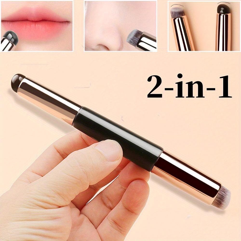 Silicone Lip Brush Portable Concealer Foundation Brush Double Head Smudge 2-in-1 Soft with Cap Round Head Makeup Brush