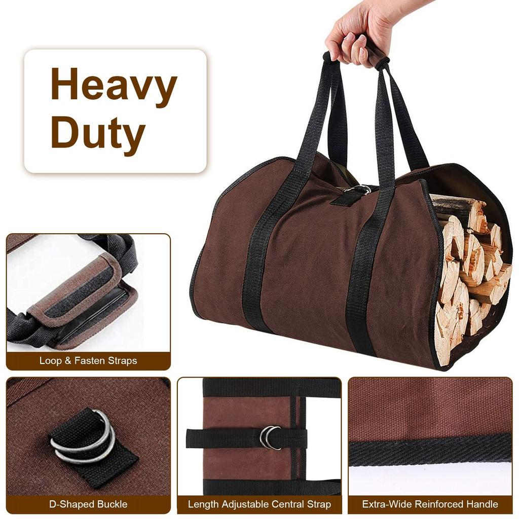 For Firewood Carrier Bag with Handle Durable Wear-Resistant Fireplace Logs Holder Side Opening Wood Storage Carrying Bag