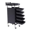 5 Drawers and 2 Hair Dryer Holder Side Tray with Anti-slip Strip&360° Rotatable Wheels,Black Salon Trolley On-the-Go Organizer