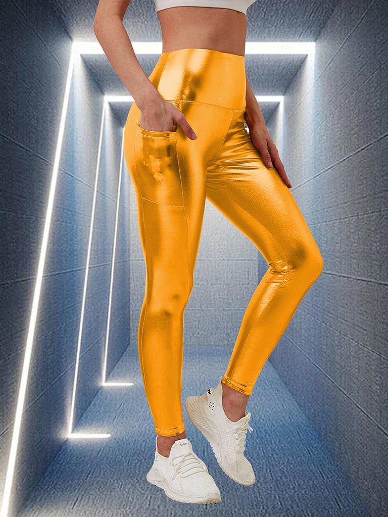 Jógové legíny s vysokým pasem, zlatě ražené, jednobarevné, ležérní kalhoty, tužkové kalhoty, přiléhavé kalhoty