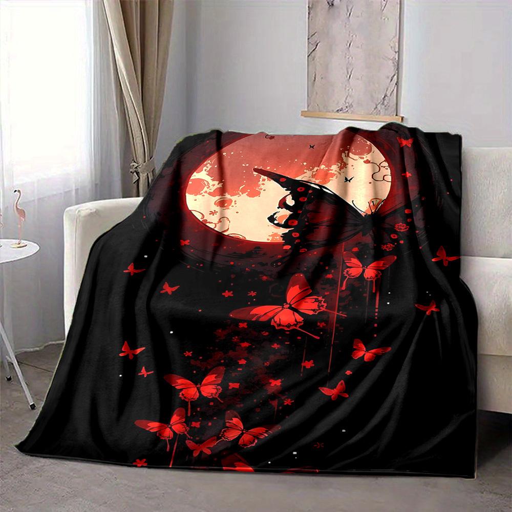 1pc Moonlit Butterflies Blanket, Lightweight Flannel Throw Blanket for Sofa, Bed, Travel, Camping, Living Room, Office, Couch, Chair, and Bed