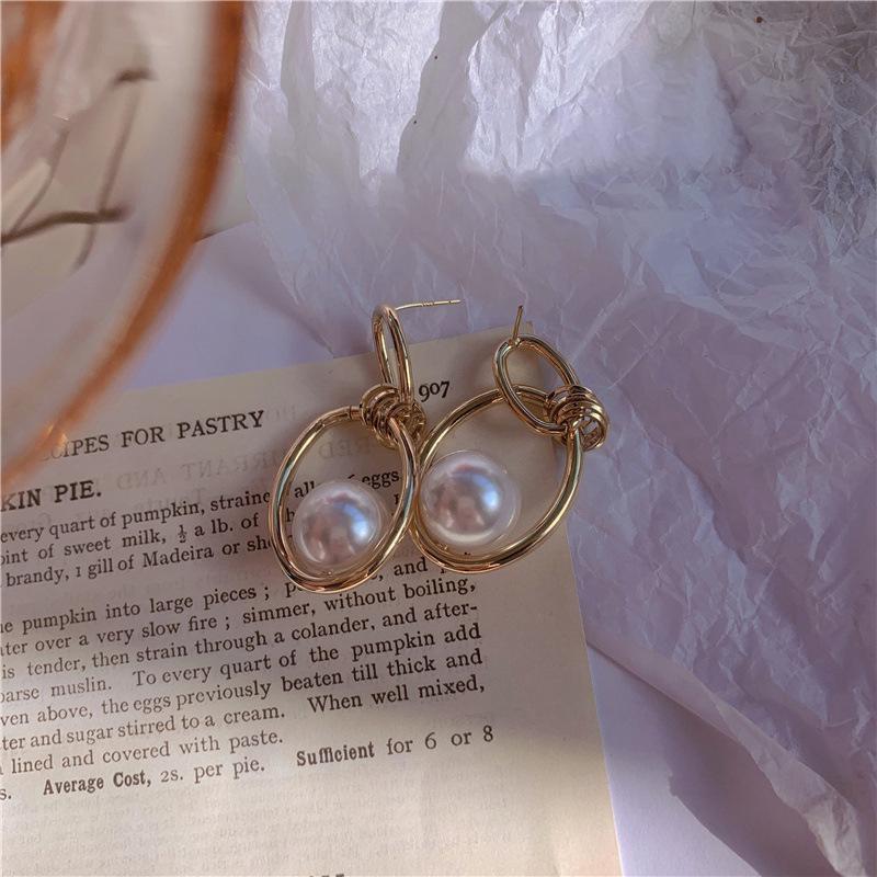 S925 Silver Geometric Pearl Stud Earrings - Elegant Long-Style Fashion for Women
