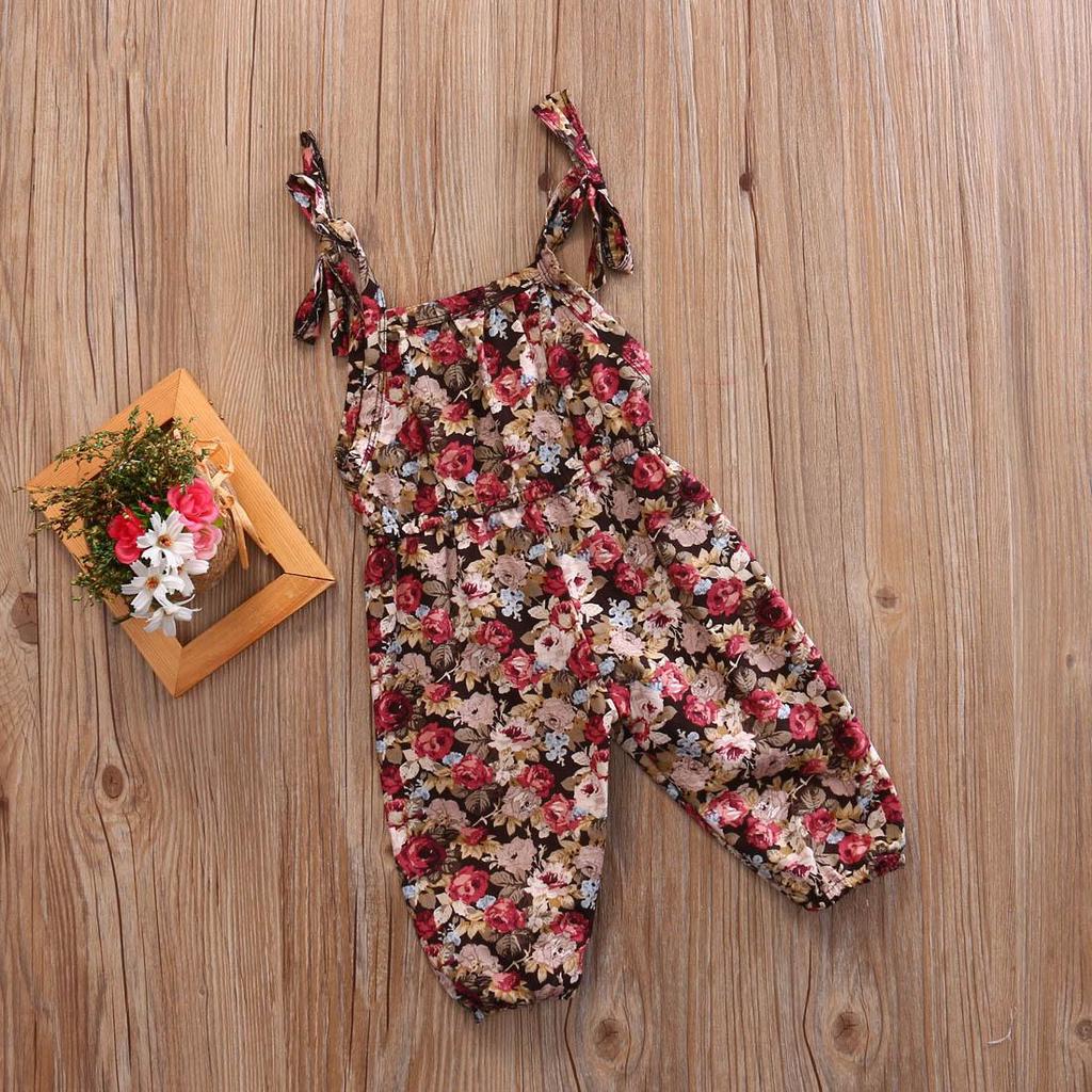 Sasaerucure Summer One Piece Outfit Infant Baby Girl Romper Jumpsuit Pants Sleeveless Ruffle Halter Floral Bodysuit Clothes (Beige, 6-12 Months