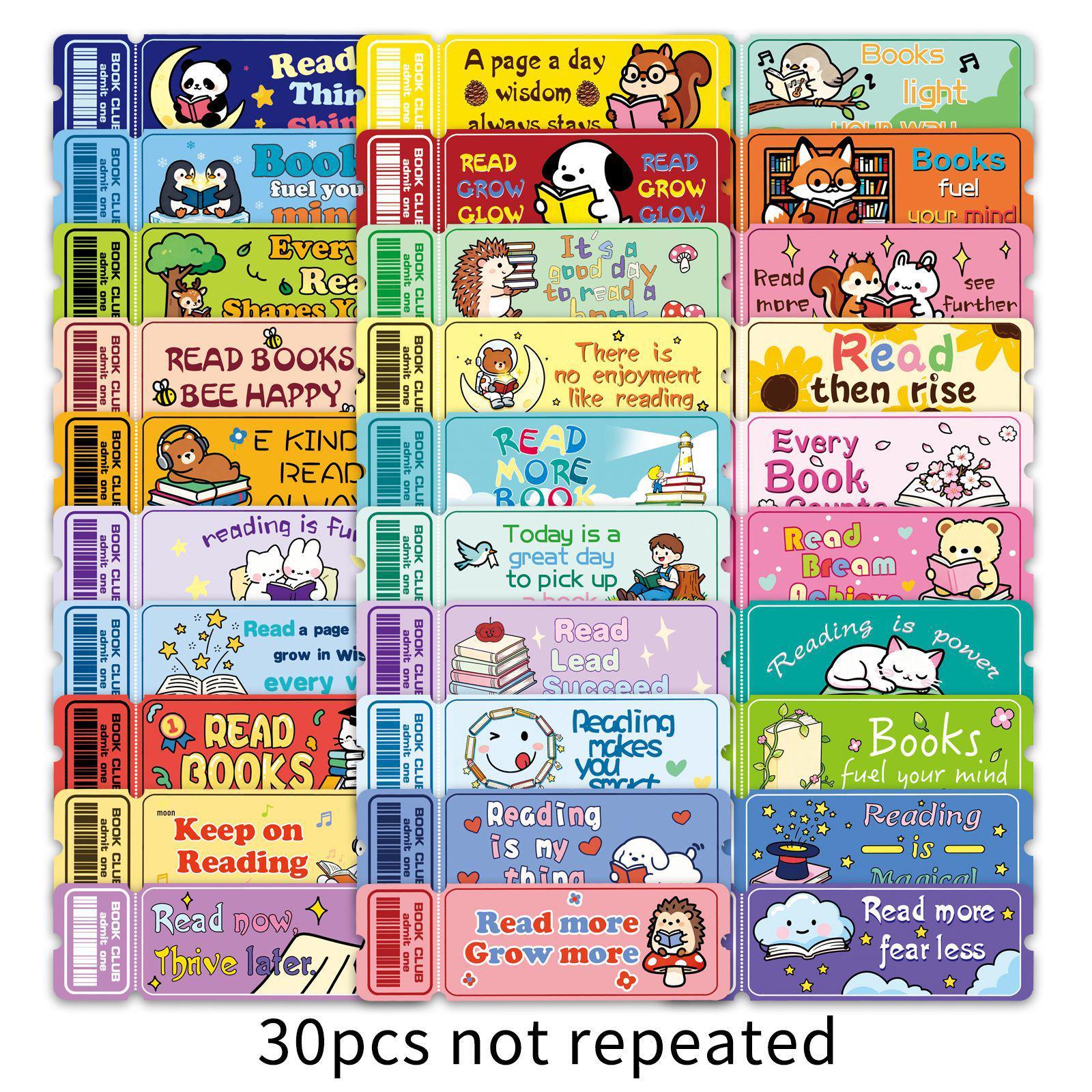 30 Cute Cartoon Animal Bookmark Tickets - 30 Pieces