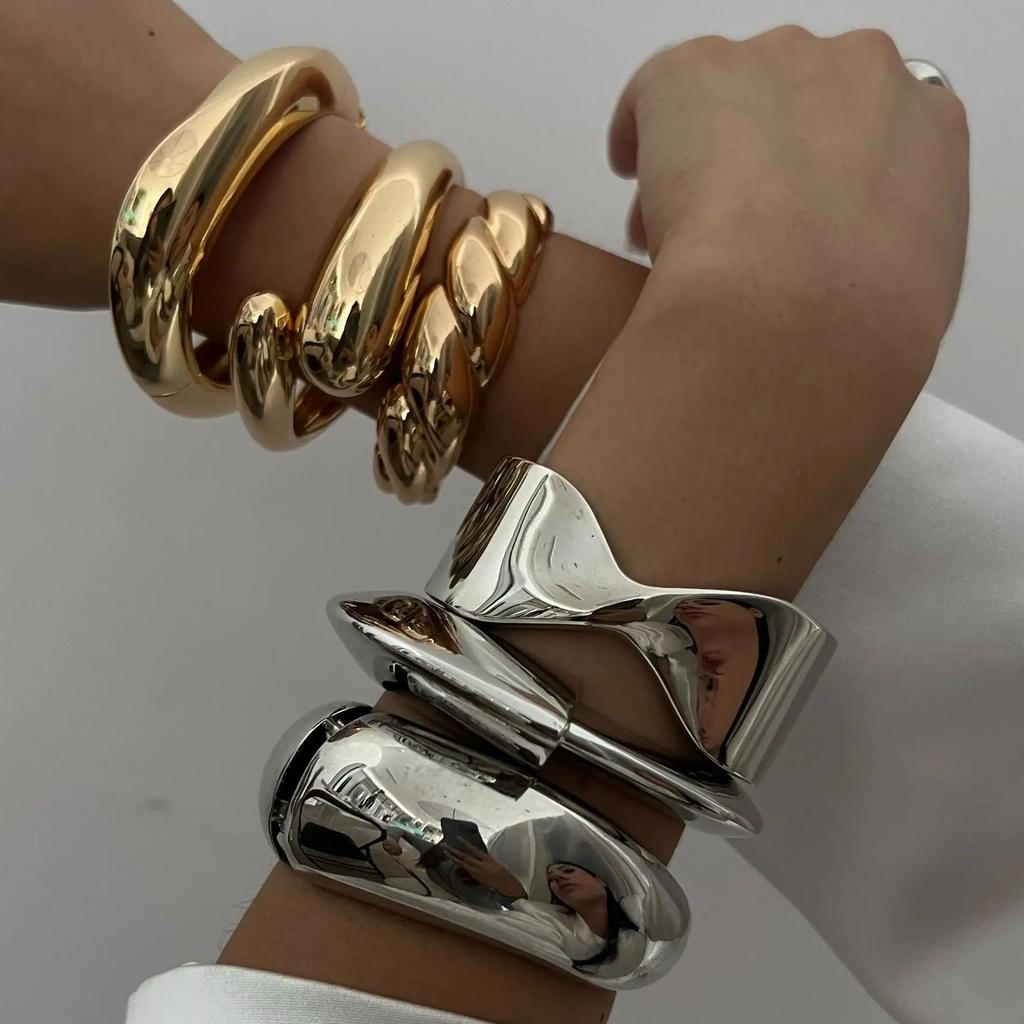 DIEZI 6 Stile Vintage Metall Armreif Armreifen Sets Hip Hop Punk Goldfarbe Geometrische Federarmreifen Für Frauen Armbänder Männer Schmuck