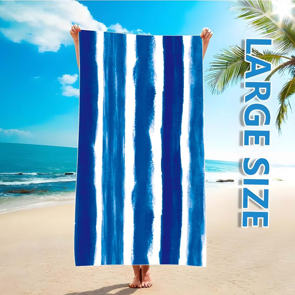 Blue White Stripe Watercolor Print Beach Towel Polyester Soft Quick Dry Large Bath Towel Summer Swimming Pool Surfing Blanket