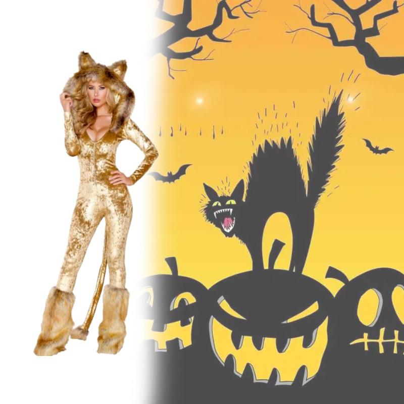 Gold Plush Golden Lion Black Bear Costume Halloween Animal Cosplay Clothing