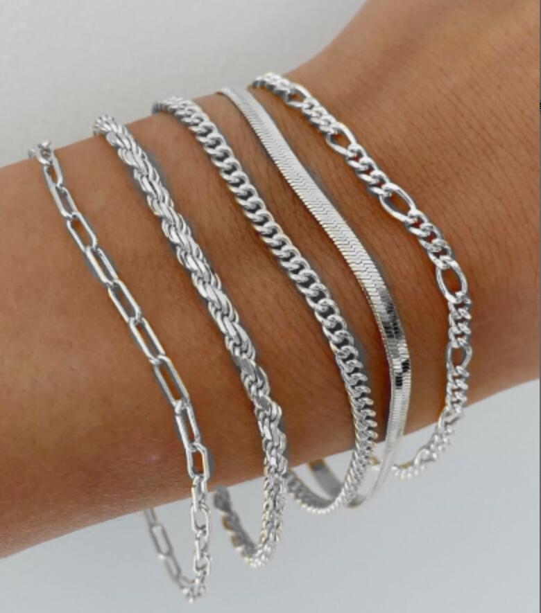 

5/15 Pcs Set Silver Color Chain Bead Bracelets for Women Simple Elegant Vacation Beach Party Casual Jewelry Versatile Daily Wear