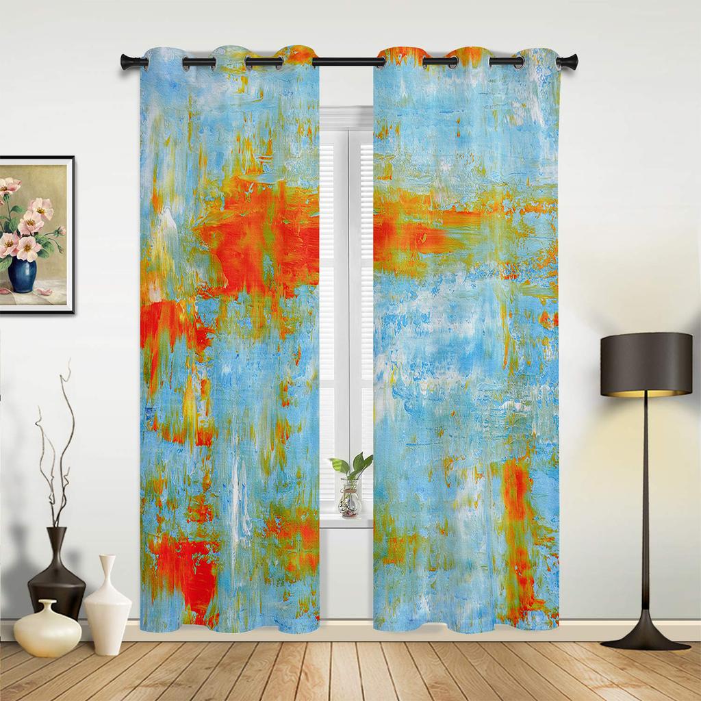 Oil Painting Abstract Hand Painted Vintage Curtains for Bedroom Living Room Drapes Kitchen Kid's Room Window Curtain Home Decor