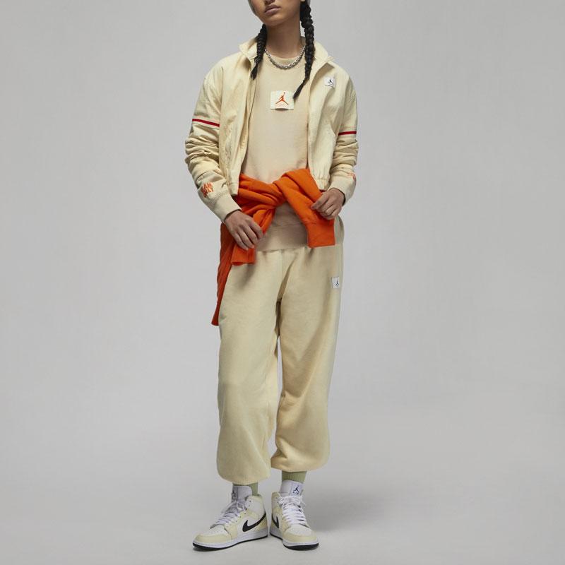 Jordan X Shelflife Logo Print Crewneck Long Sleeve Sweatshirt Women Sweatshirt Fawn DV7015-206